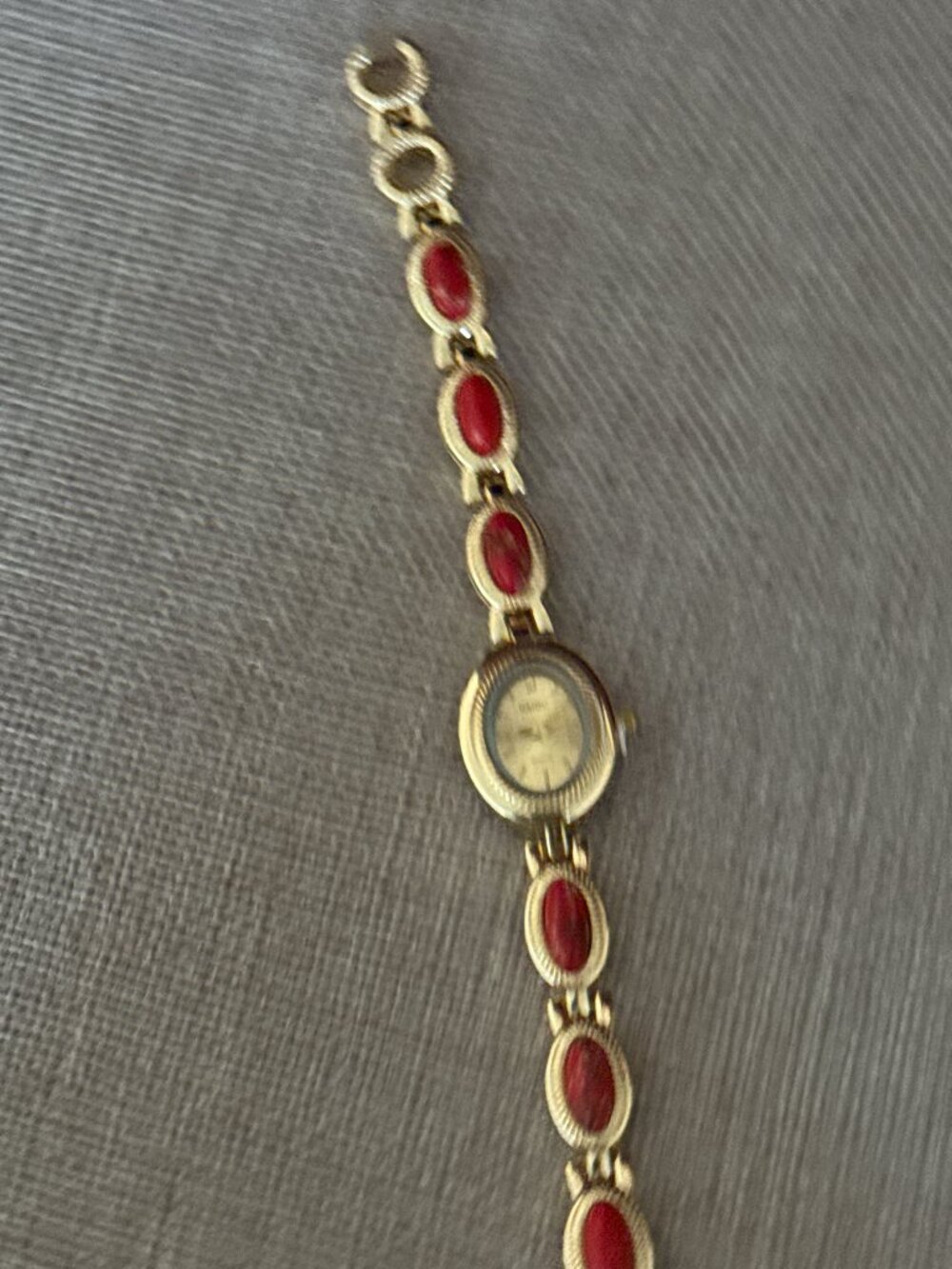 Gold Oval Watch Red Stone Link Band